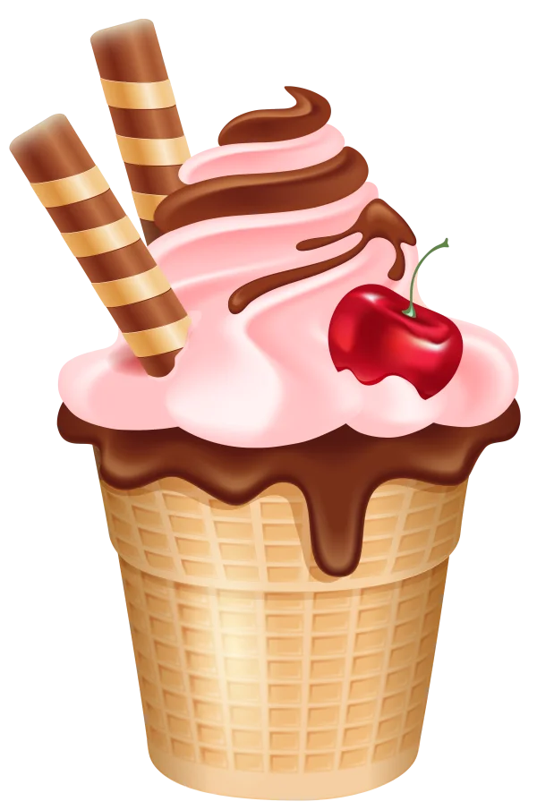 Strawberry Ice Cream Cone with Cherry PNG Transparent Background