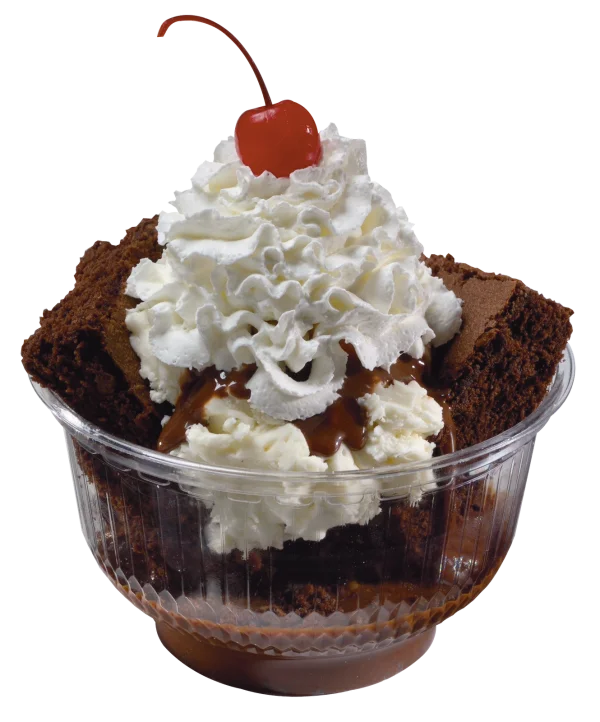 Brownie Sundae with Whipped Cream and Cherry PNG Transparent Background