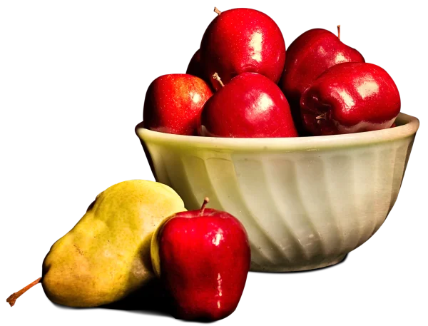 Bowl of Red Apples and Pear PNG Transparent Background