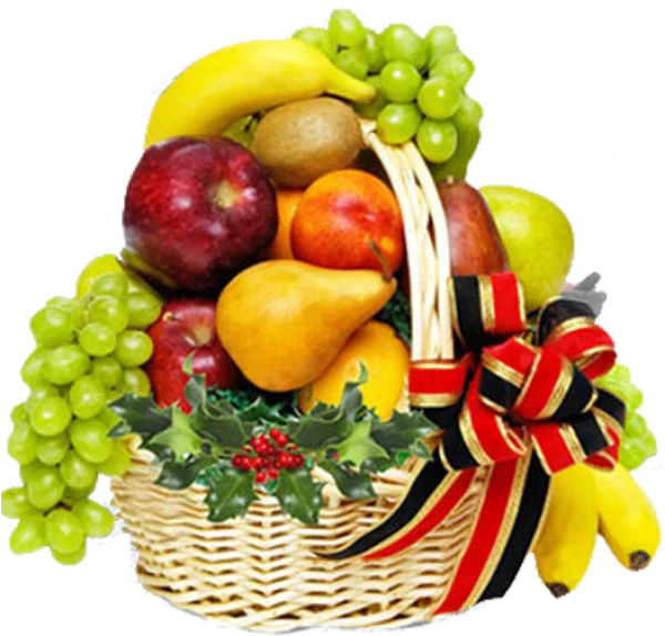 Festive Fruit Basket with Holly PNG Transparent Background
