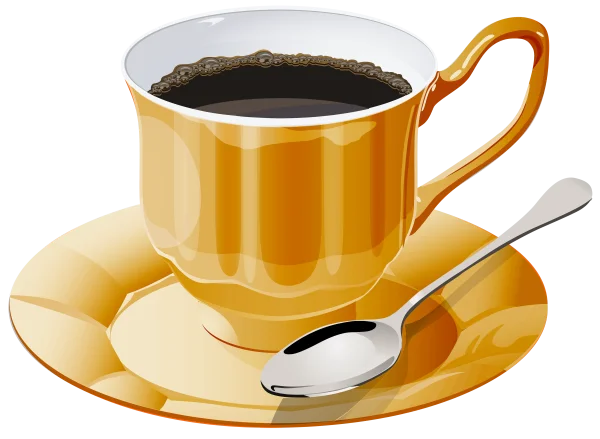 Orange Coffee Cup with Saucer and Spoon PNG