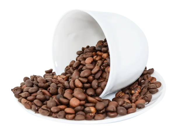 Coffee Beans Spilling from Cup PNG Transparent Background