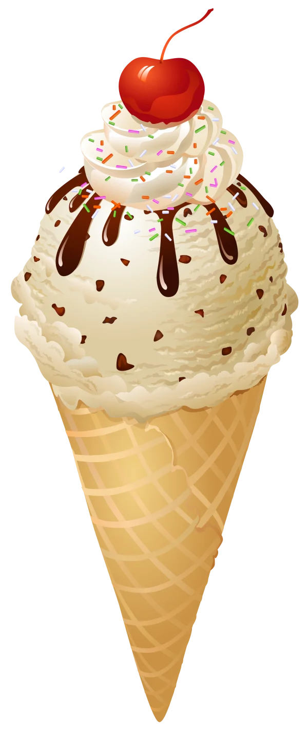 Vanilla Ice Cream Cone with Cherry and Sprinkles PNG