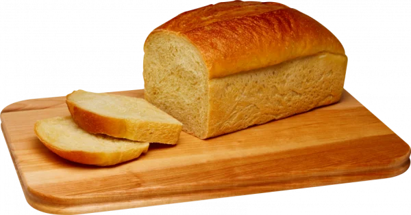 Fresh White Bread Loaf with Slices on Wooden Board PNG