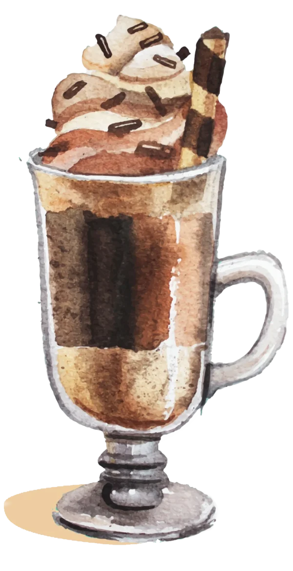 Watercolor Coffee Drink with Whipped Cream PNG