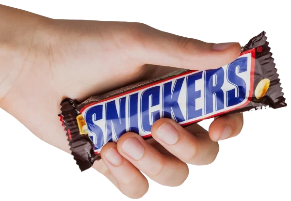 Hand Holding Snickers Bar PNG Transparent Background