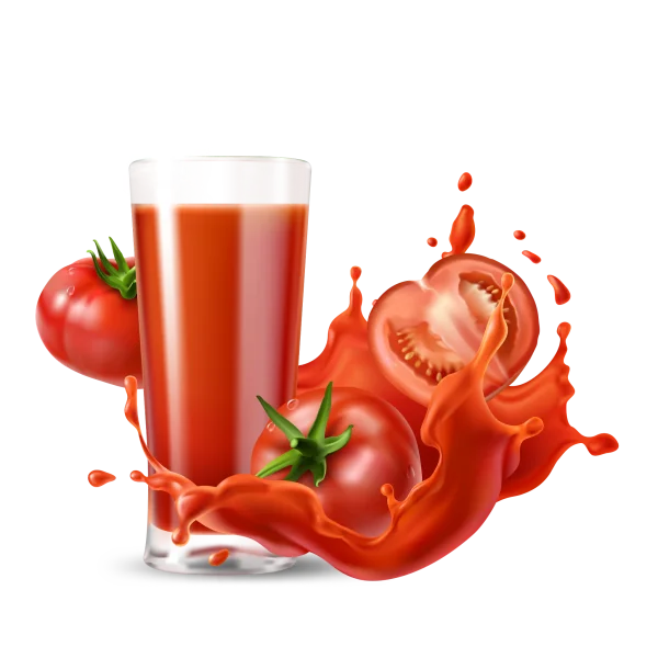 Tomato Juice with Splashing Tomatoes PNG Transparent Background