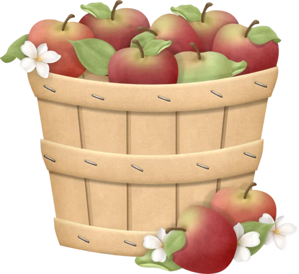 Apple Basket with Flowers PNG Transparent Background