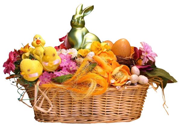Easter Basket with Bunny and Chicks PNG Transparent Background