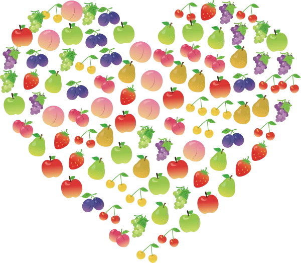 Colorful Fruit Heart Arrangement PNG Transparent Background