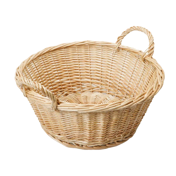 Empty Wicker Basket with Handles PNG Transparent Background