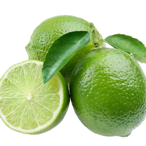 Fresh Green Limes with Leaves PNG Transparent Background