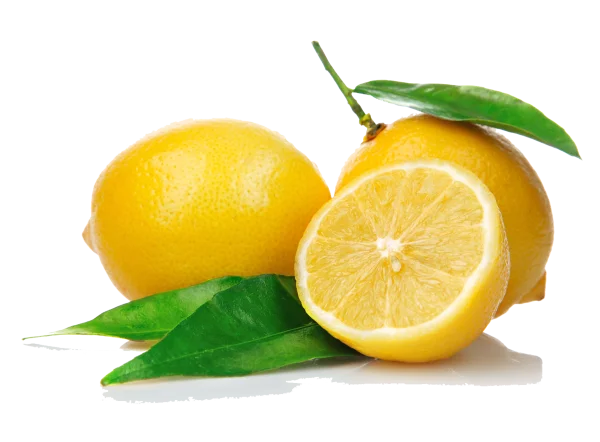 Fresh Lemons with Leaves PNG Transparent Background