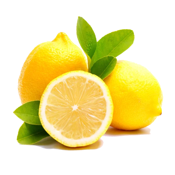 Fresh Lemons with Sliced Half and Leaves PNG