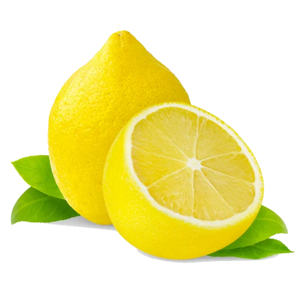 Fresh Lemons with Leaves PNG Transparent Background
