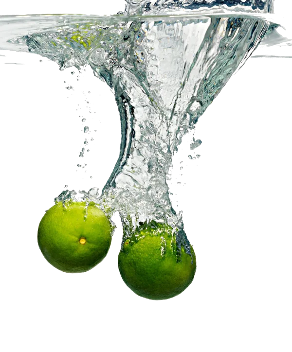 Two Limes Splashing in Water PNG Transparent Background