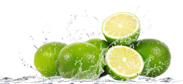 Fresh Limes with Water Splash PNG Transparent Background