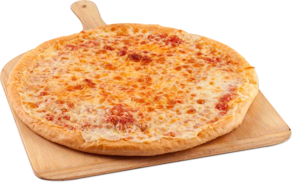 Classic Cheese Pizza on Pizza Peel PNG Transparent Background