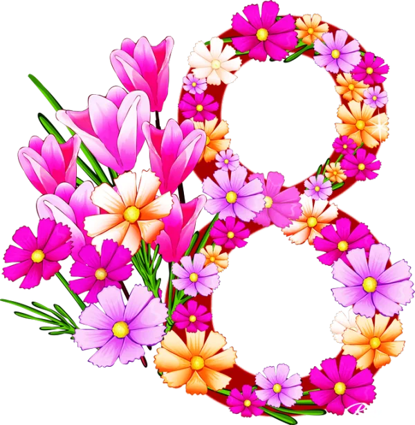 Floral Number 8 with Pink Tulips PNG