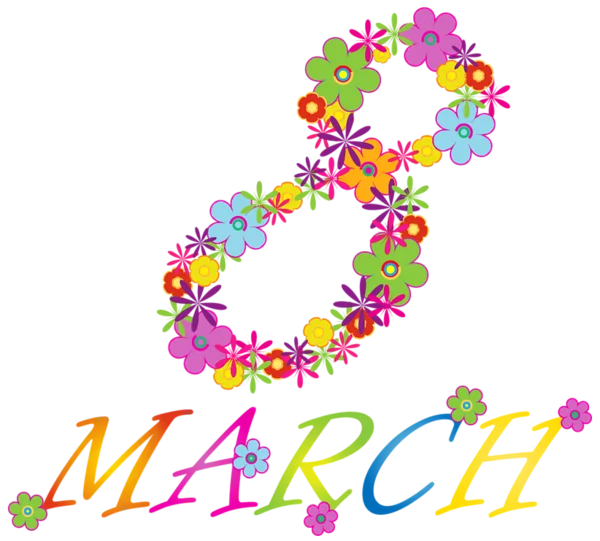 Colorful 8 March Floral Design PNG