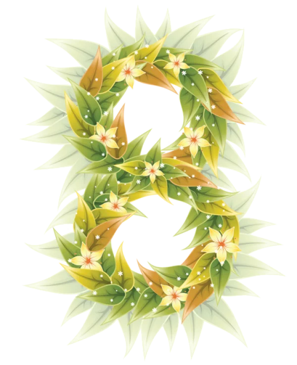 Floral Number 8 with Leaves and Flowers PNG