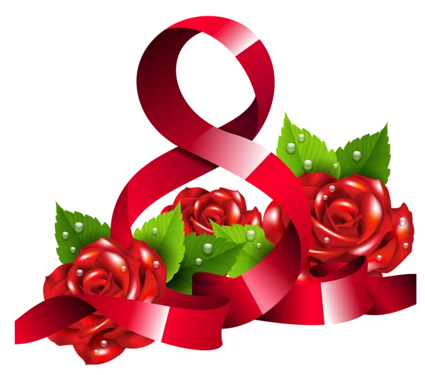 International Women's Day Number 8 with Red Roses PNG