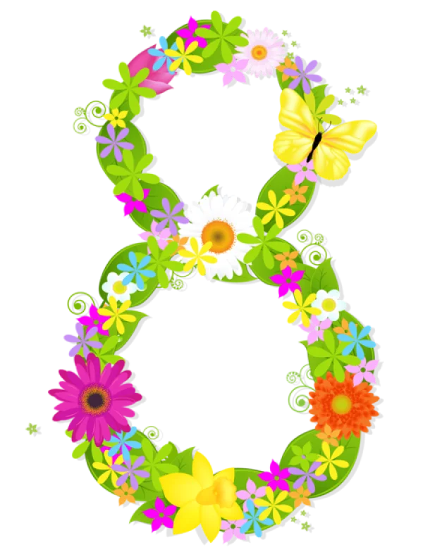 Floral Number Eight with Butterfly PNG