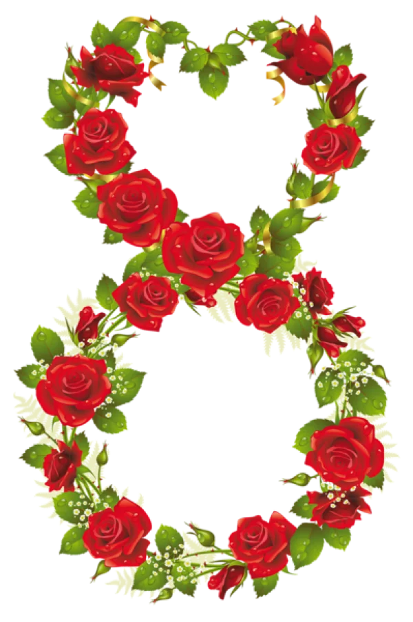 Elegant Number 8 Red Roses Garland PNG