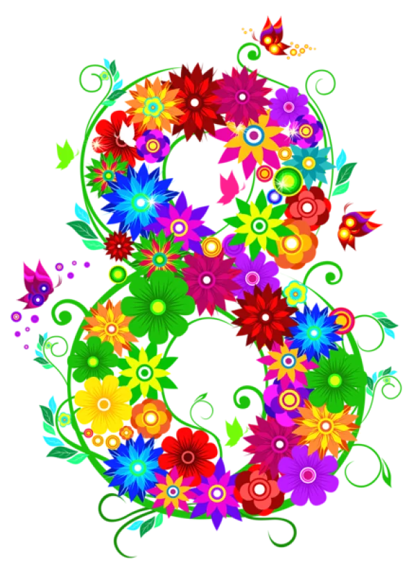 Colorful Floral Number 8 PNG Transparent Background