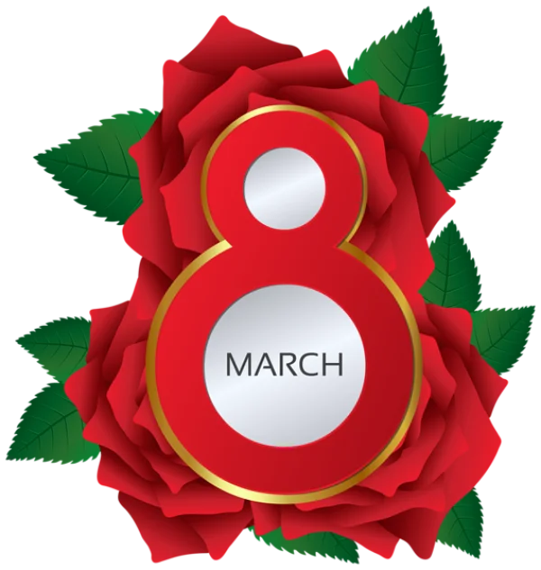 8 March International Women's Day with Red Roses PNG