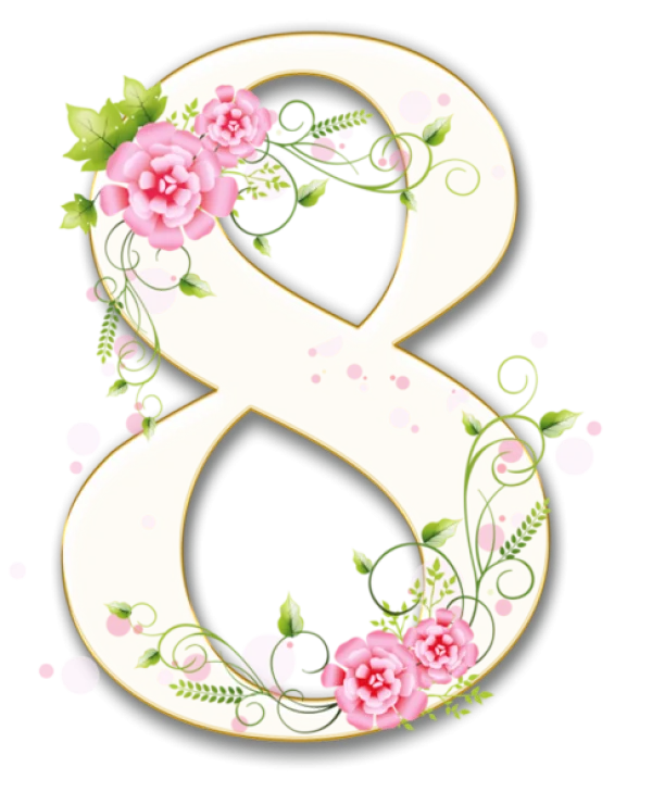Golden Number 8 with Floral Decor PNG