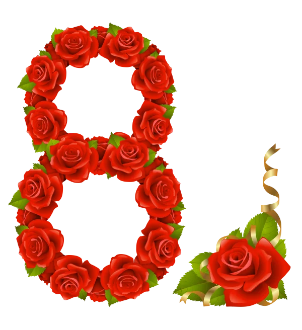 Red Roses Number 8 with Ribbon PNG Transparent