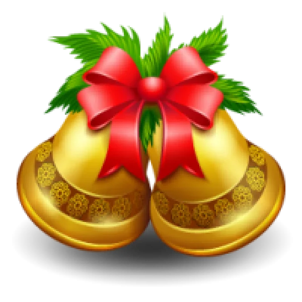 Golden Christmas Bells with Red Bow PNG