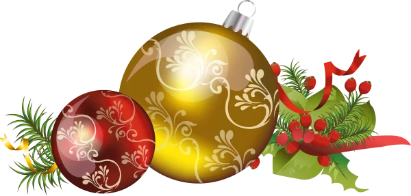 Festive Christmas Ornaments with Holly and Pine PNG