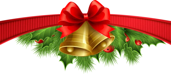Christmas Bells with Holly and Ribbon PNG Transparent Background