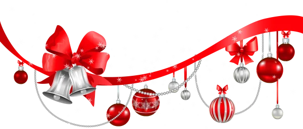 Christmas Ribbon and Ornaments Garland PNG