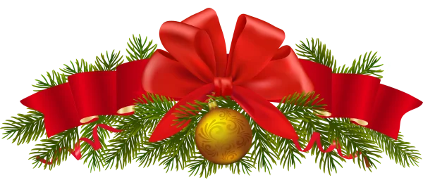 Christmas Garland with Red Bow and Golden Ornament PNG