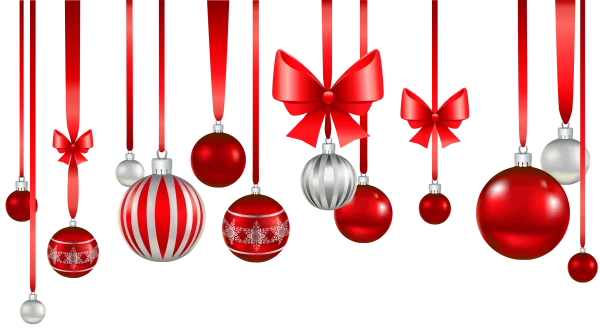 Red and Silver Christmas Ornaments PNG Transparent