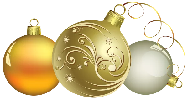 Elegant Gold and White Christmas Ornaments PNG