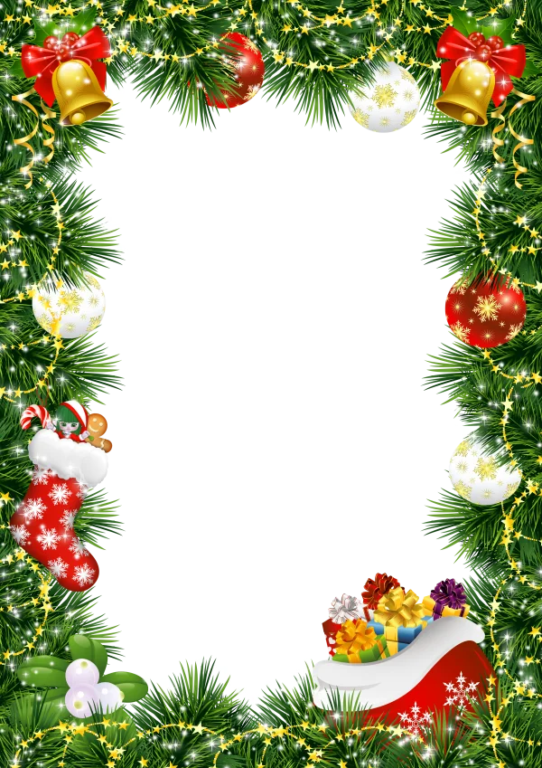 Festive Christmas Frame with Ornaments PNG