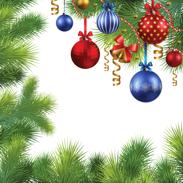 Christmas Tree Border with Ornaments PNG Transparent