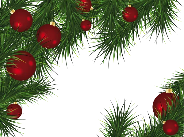 Christmas Pine Branches with Red Ornaments PNG Transparent
