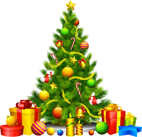 Decorated Christmas Tree with Gifts PNG