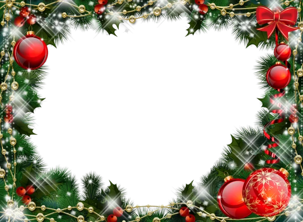 Festive Christmas Frame PNG with Ornaments and Garland