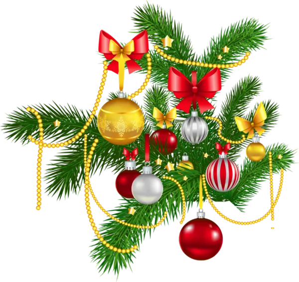 Festive Christmas Tree Branch with Decorations PNG