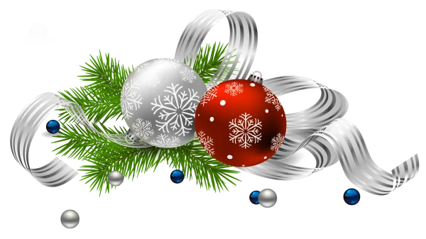Christmas Baubles with Pine and Ribbon PNG Transparent Background