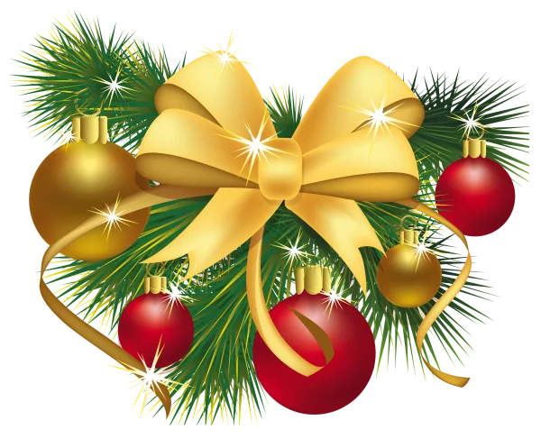 Christmas Decorations with Golden Bow PNG Transparent Background