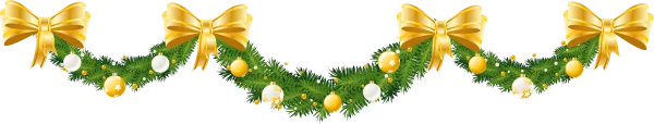 Christmas Garland with Golden Bows and Ornaments PNG
