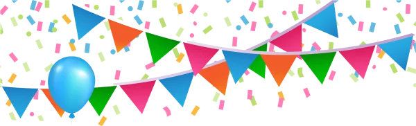 Vibrant Party Bunting, Balloon & Confetti PNG