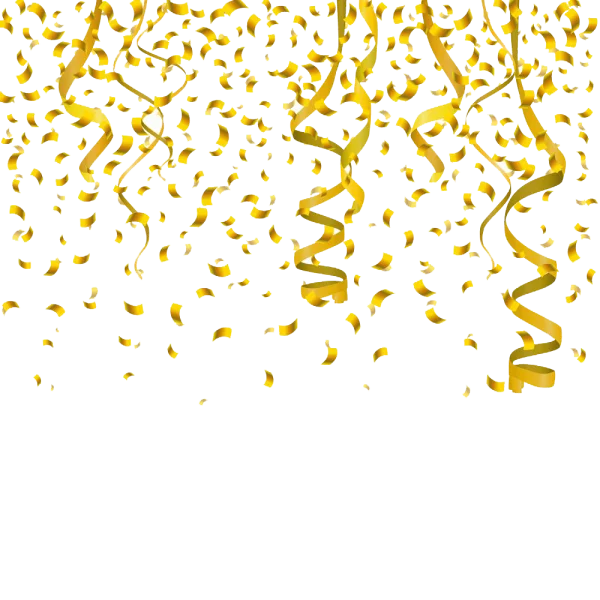Golden Confetti and Streamers PNG Transparent Background